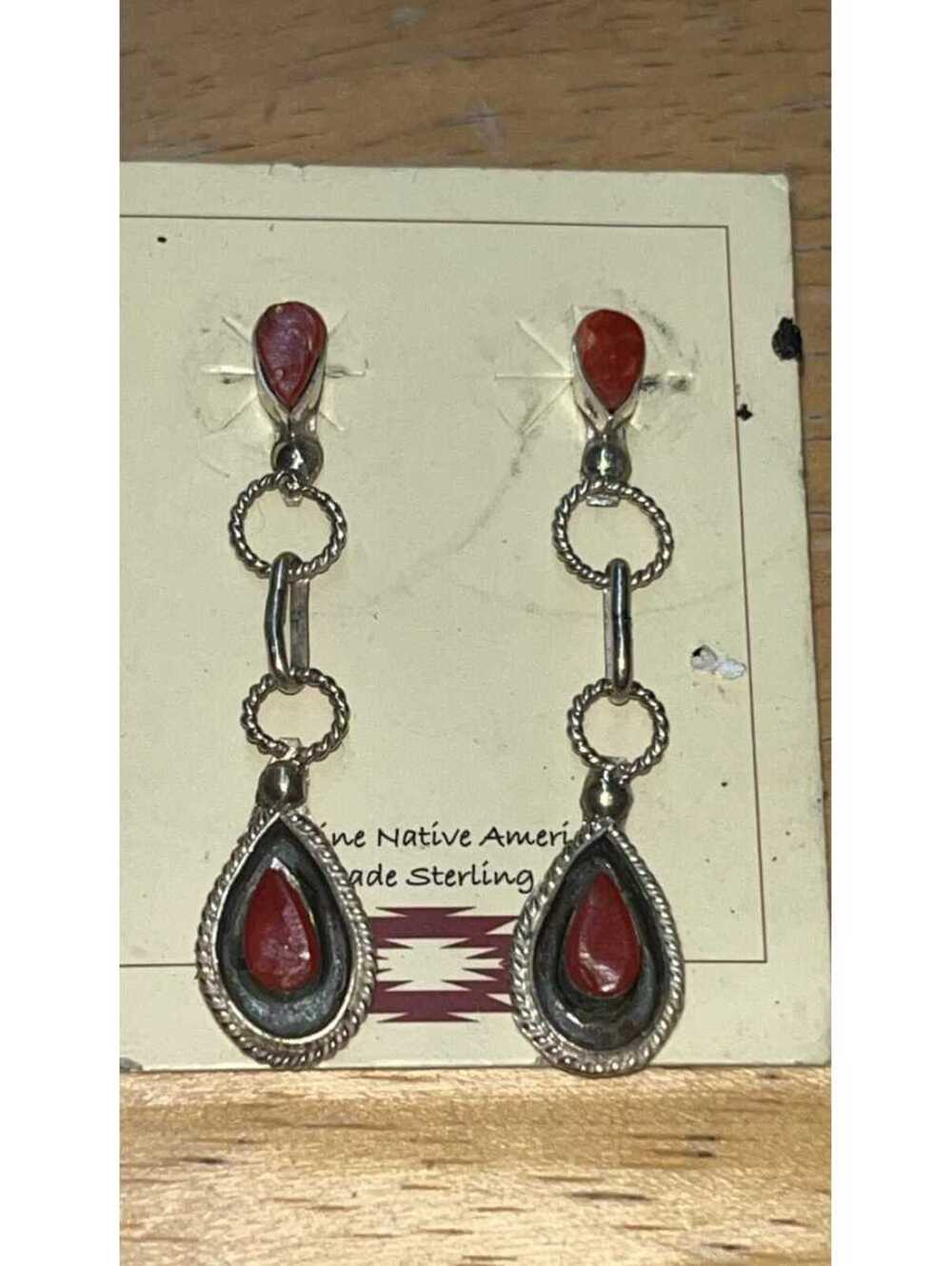 Zuni sterling silver cluster style traditional coral earrings post